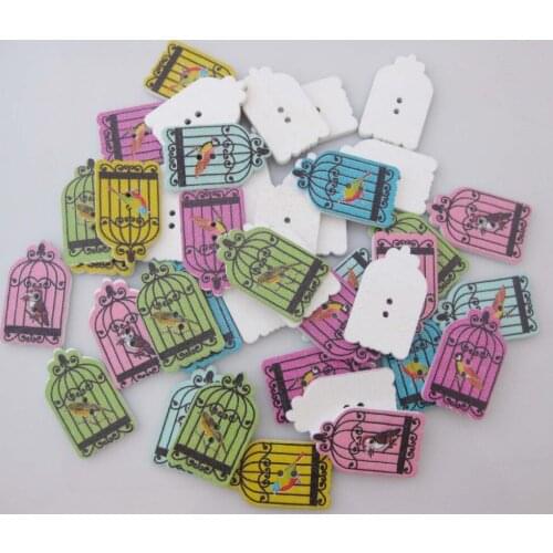 WBNKNW DIY craft decorative wood button mix colors 20pcs printed bird wooden sewing accessories