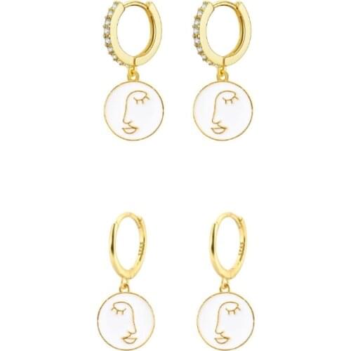 Senior Retro White Enamel Hoop Earrings for Women Artistic Face Pendant Drop Earrings for Women Piercing Huggie Earring Jewelry