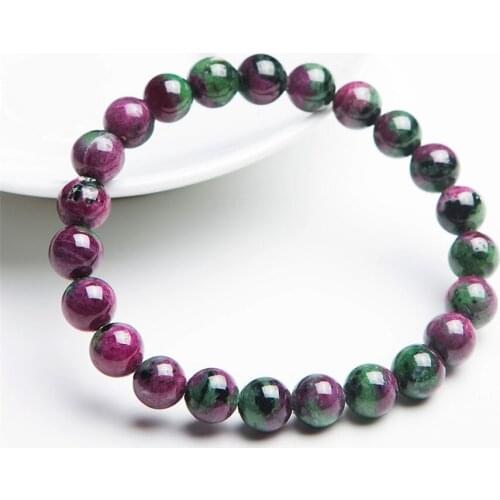 8mm Genuine Green Red Zoisite Natural Stone Bracelets Women Femme Loose Round Beads Stretch Charm Bracelet