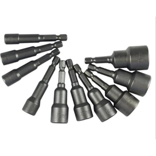 10pcs 6mm~19mm Magnetic Impact Nut Driver Set Quick Change Sleeve Nozzles Metric Socket Hex Shank Drill Bit Adapter