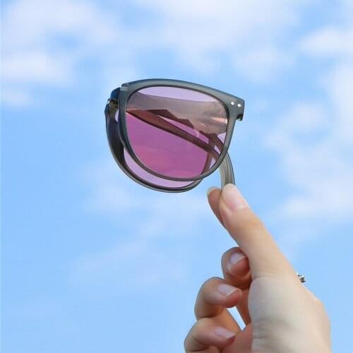 2021 Fashion Foldable Polarized Sunglasses New Women Men Portable Fold Air Cushion Sun Glasses with Case Round Driving Eyewear