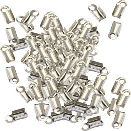 2x 100pcs Silver Color Plated Folding Crimp Ends Necklace Tips Crimps 10 X 4.5mm