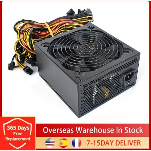 1800W ATX ETH Mining Machine Power Supply 160v-240V Input 96% Efficiency Support 8 Graphics Cards For Bitcoin Mining Device