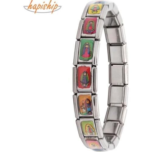 Hapiship 2018 New Fashion Jewelry Cartoon Jesus God Amen Virgin Mary Stainless Steel 18 Links Bracelet Bangle For Women Men G057