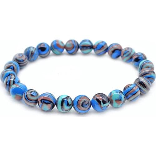 Blue Color Natural Stone Beaded Bracelets Couples Distance Bracelet Energy Elastic Rope Malachite Jewelry for Men Women 6mm 8mm