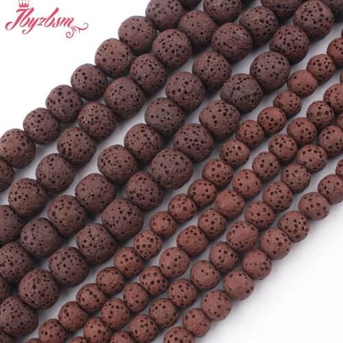 8,10,12,14mm Smooth Round Bead Brown Lava Rock Natural Stone Beads For DIY Necklace Bracelets Jewelry Making 15" Free Shipping