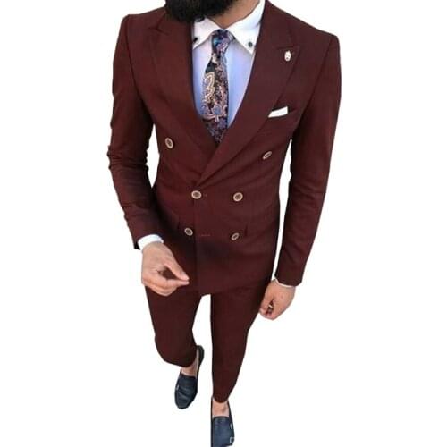 Double Breasted Mens Notch Lapel Relaxed Groomsman Suit Business Suits Evening Dress Peaky Blinders 2Pieces Suits(Jacket+Pants)