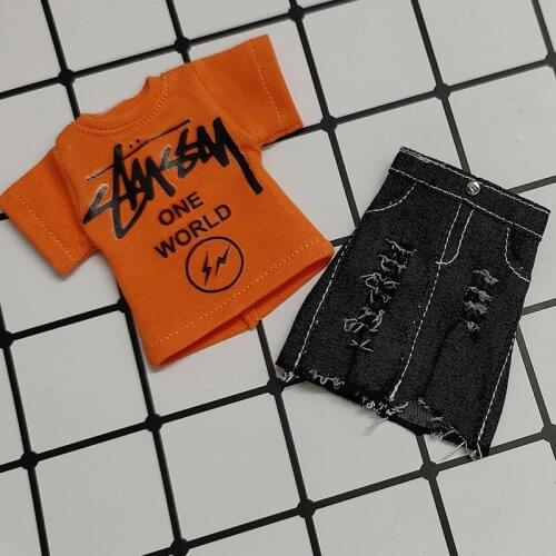 2pcs/set Handmade blyth Denim Skirt+Orange T-shirt set Doll Clothes for Blyth OB24,Licca,Barbies Dress 1/6 Doll Clothes Accessor