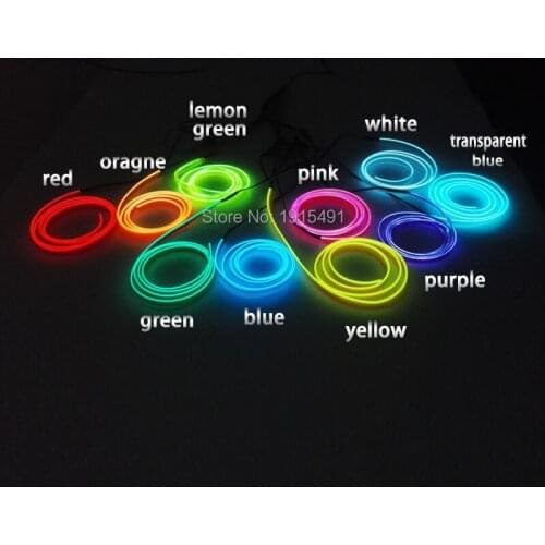1m-5m Sewable 2.3mm EL Wire Tron Glow Wire Easy Sew Tag flexible led Neon Strip DC-12V Cigarette Lighter Driver Free shipping