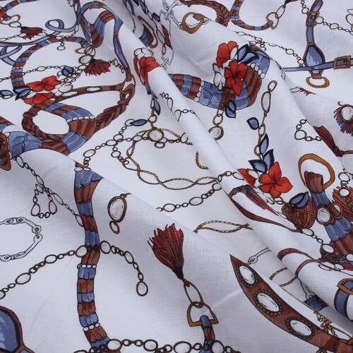 Classic chain linen fabric 90% linen 10% cotton fabric digital printing chain pattern fashion fabric