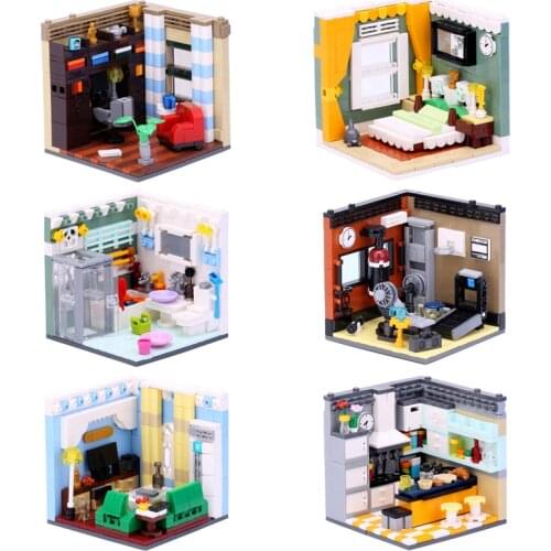 MEOA NEW 6 IN 1 House Model Mini Home Furnishing Building Blocks Friends Constructor MOC Bricks Educational Toys Christmas Gifts