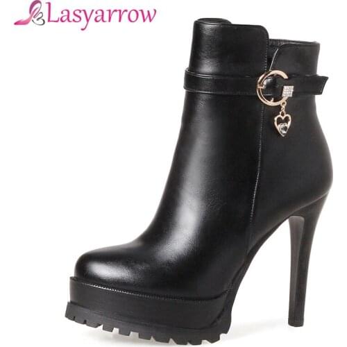 Lasyarrow Winter Warm Matin Boots High Heels Platform Shoes Woman Casual Botas Feminina Fashion Zipper Zapatos Mujer RM072