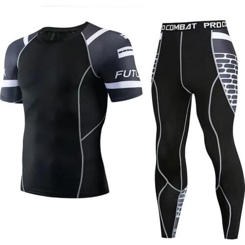 Mens Compression Sportswear Suits Gym Tights Training Clothes Workout Jogging Sports Set Running Tracksuit Dry Fit Plus Size