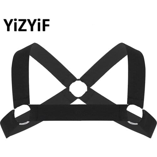Mens Body Chest Muscle Harness Straps Harness Belt X-shape Back Shoulder Elastic Belts With Fancy Club Party Metal O-rings Strap
