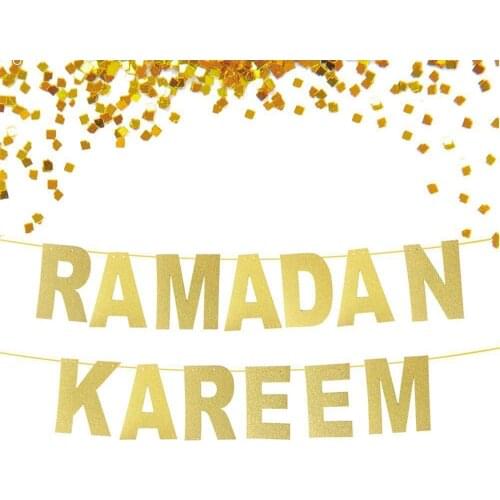 New 1 Pc DIY Ramadan Kareem Golden Letter Flag Home Birthday Party Decorative Supply Flags, Banners & Accessories