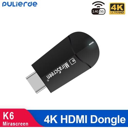 PULIERDE K6 4K TV Stick 1080P HD Wireless HDMI Dongle 2.4GHz/5GHz Wifi Display Miracast Airplay Mirroring MiraScreen