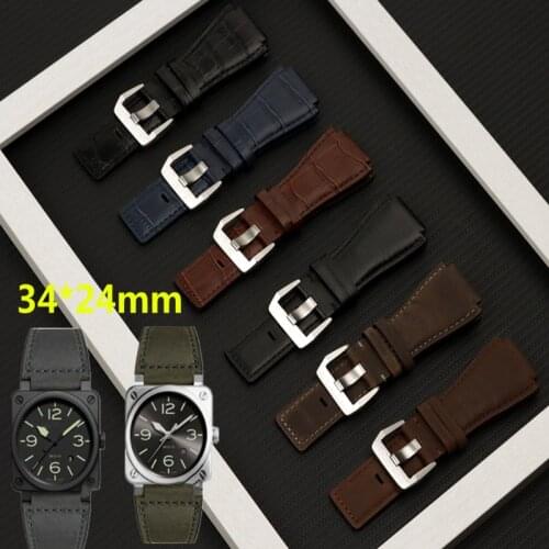 Top quality brand genuine leather watchband 34mm*24mm Watch band For Bell Watch Strap Ross BR01 BR03 series Bracelet Belt
