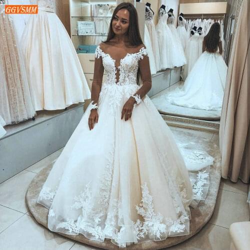 Sumptuous African Ivory Wedding Dress Long Sleeves Appliqued Ball Gown Bride Dresses Arabia 2020 Custom Made White Wedding Gowns
