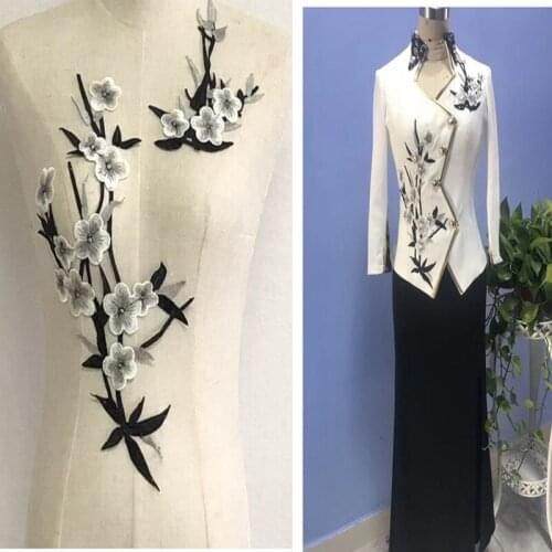 SASKIA Bamboo Leaf Flower Applique Clothing Embroidery Patch Lace Fabric Sticker Sew Patch Craft Sewing Embroidered Diy Black