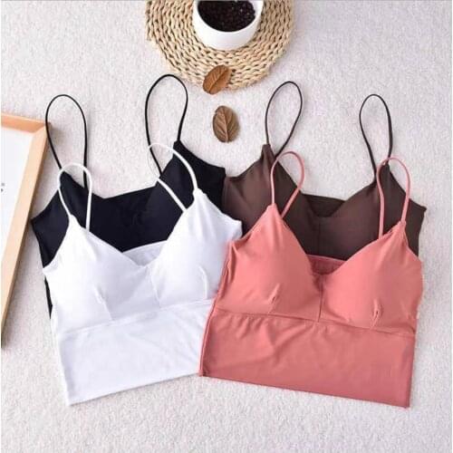 Seamless Top Women Fashion Crop Top Female Camisole Sexy Tank Tops Streetwear Solid Color Intimate Lingerie Push Up Massage Pad