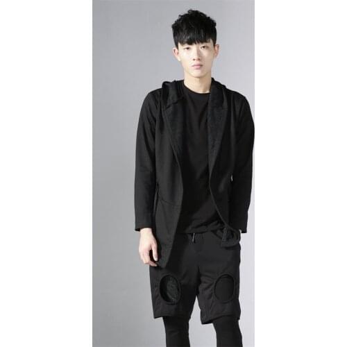 Spring European and American zipper hooded cardigan jacket mens mid-length windbreaker jacket mens trendy dark original trendy