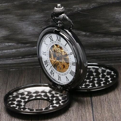 Vintage Roman Number Steampunk Mechanical Pocket Watch Men Women double full hunter Pendant Watches relogio P888C