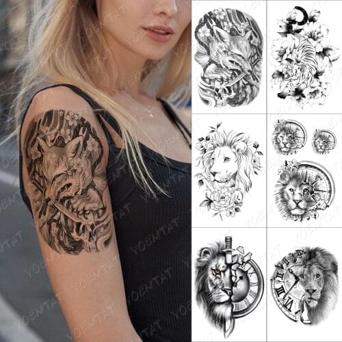 Japanese Style Fox Monster Temporary Tattoo Sticker For Men Women Flowers Rose Waterproof Fake Henna Animal Body Art Tatoo