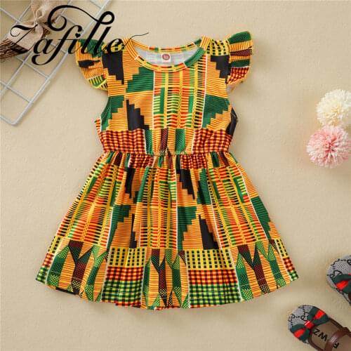 ZAFILLE Baby Toddler Kids Clothes Geometry Print Girl Dress 2 Colors Africa Style Vintage Children Dress Summer Baby Dresses