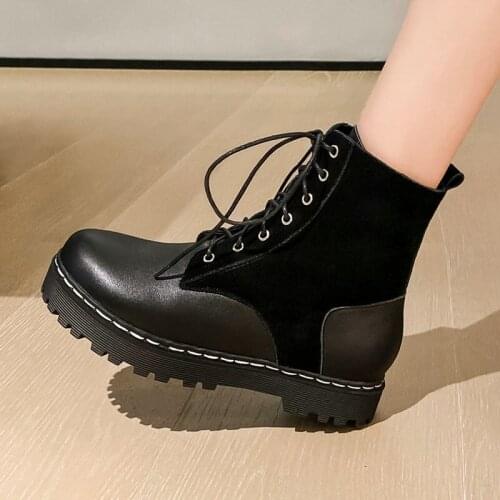 SKLFGXZY Women boots Genuine leather Martin boots lace-up To keep warm snow boots Womens shoes Size 34-43