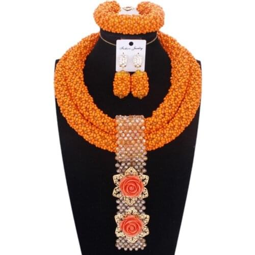 2019 Ladies Jewellery Set Orange Bold Designer Godki Bridal Jewelry Sets Handmade Crystal Beads Necklace Set Free Shipping Dubai