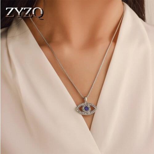 ZYZQ Creative Blue Devil Eye Design Women Necklace With Micro Paved Silver Plated Daily Wear Accessories Jewelry Necklace Hot