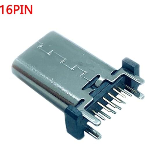 15pcs/lot Mini USB Type C 16-Pin Female Socket Vertical / Horizontal Jack Connector For Charging tail plug