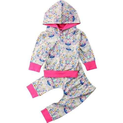 Newborn Baby Girl Boy Colour Hoodie Sweatshirt Tops+Long Pants 2Pcs Outfits Set Size 0-18M