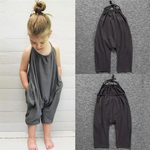 2020 Fashion Kids Baby Girls Strap Cotton Romper Two Pockets Jumpsuit Harem Trousers Summer Clothes