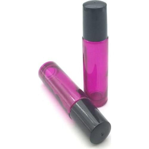 50pcs 10ml Rose-red Thick Glass Roll On Empty Essential Oil Parfum Bottles Roller Ball Travel Use Necessaries 10cc
