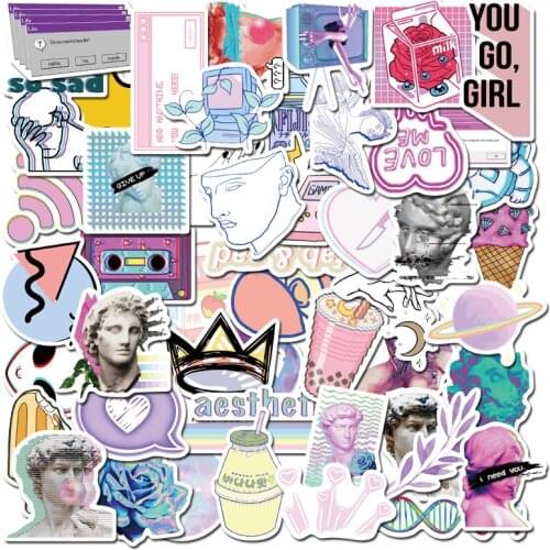 50PCS/set Pretty Vaporwave Stickers Waterproof to DIY Laptop Phone Guitar Suitcase Moto Skateboard Abstract Art Sticke F4