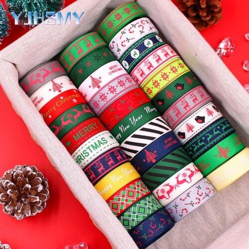 5Yards16mmChristmas Ribbons Grosgrain Merry Christmas Snowflake Tree Elk Crafts For Hair Bow DIY Accessories