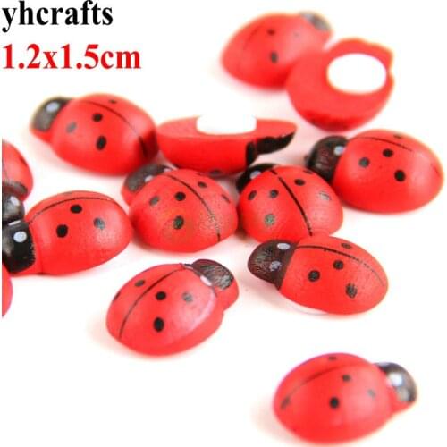 100PCS/LOT 1.2x1.5cm red ladybug wood stickers bee apple animals smile stickers Kindergarten toys Easter crafts Wall sticker OEM