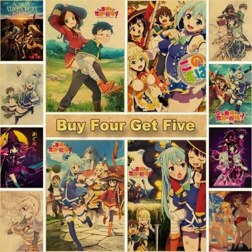Home Decor Vintage Anime Poster KonoSuba Megumin Kraft Paper Posters and Prints Bedroom Bar Cafe Retro Wall Art Poster