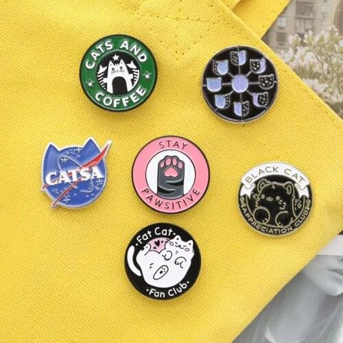 Cats Club Enamel Pin Cat Planet Moon Cafe Paw Badge Custom Kitten Brooches Lapel pin Jeans shirt Bag Cute Animal Jewelry Gift