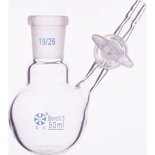 Single standard ground mouth reaction flat bottom ball bottle 50ml 19/26,Glass switch valve,Reaction flat bottom flask