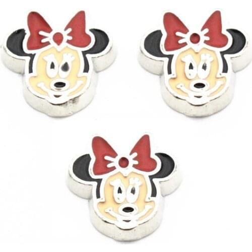 Hot Sale 10pcs/lot Metal Enamel Mickey Minnie Floating Charms For DIY Living Glass Memory Floating Lockets Necklace Jewelry