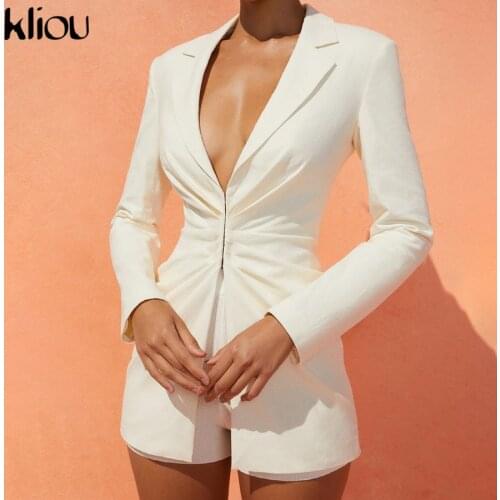 Kliou Covered Button Jacket Coat Woemn Classy All-Matching Houlder Wide Waist Fold Suit Skinny Work Female Casual Wear Top