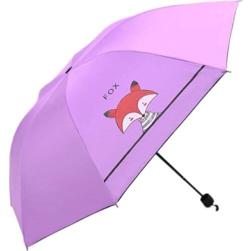 Cartoon Cute Little Fox Folding Umbrella School Travel Portable Anti-Ultraviolet Childrens Sunny Umbrella