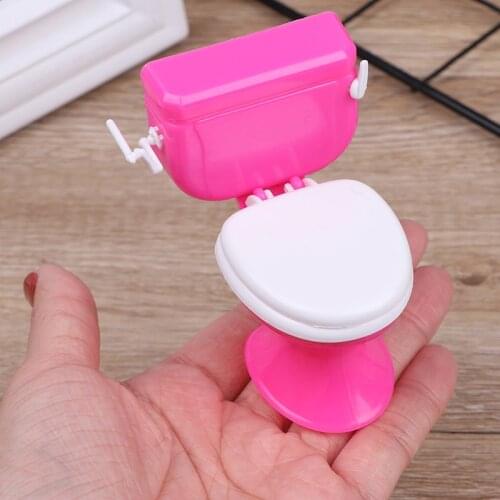New Pink Dollhouse Furniture Vintage Bathroom Modeling Toilet Paper Doll House Miniature Baby Pretend Toys Dolls Accessories
