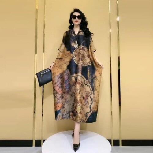 Summer New French Cloak-Style Silk Dress With Bat Sleeves Loose And Thin Temperament Long Skirt