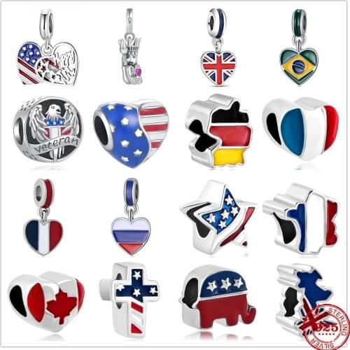 New Original Silver Heart National flag Charm Bead fit Pandora charms silver 925 beads Bracelet for women DIY Jewelry Gift