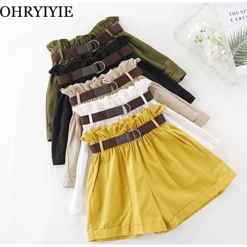 OHRYIYIE 2019 New Spring Summer Fashion Elastic Sashes High Waist Shorts Women Korean Casual Black White Yellow Shorts Female