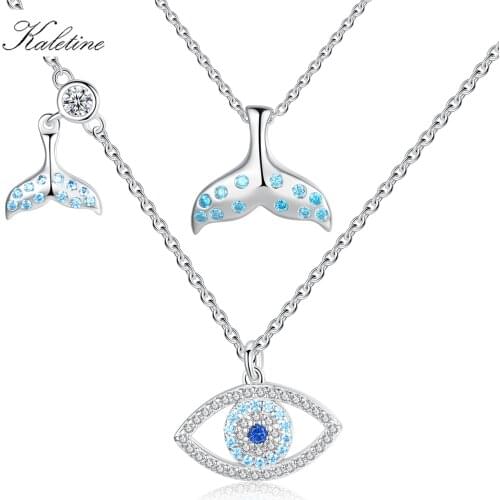 KALETINE Fashion Charm 925 Sterling Silver Luck Turkey Blue Evil Eye Necklace Fishtail Crystal Eye Choker Necklace For Women