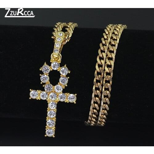 Hip Hop Cross Pendant Necklace with 4mm Rhinestone Paved Tennis Chain Men Women Necklace Jewelry collares para mujer